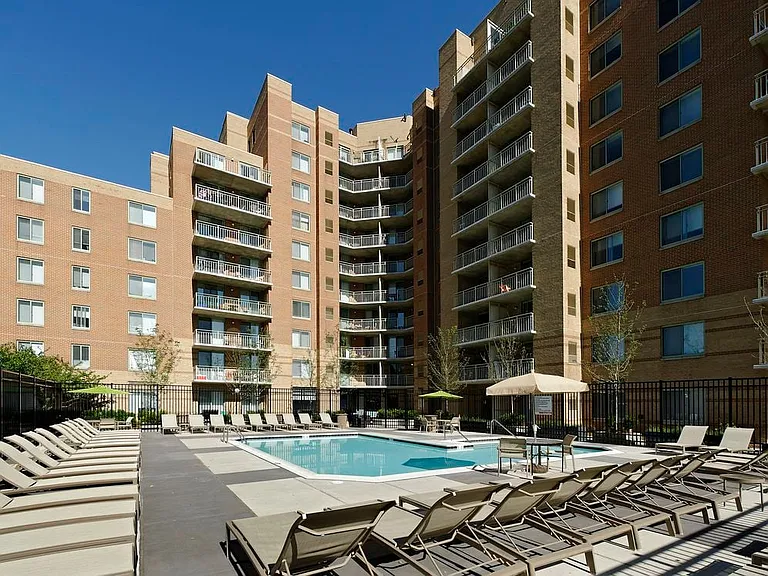 Courtyard with pool, sundeck and lounge seating