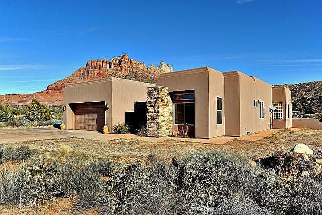 Front view of this southwestern contemporary home