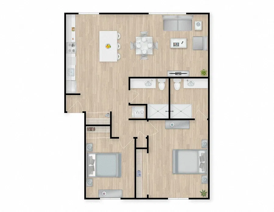 Floor plan 2 Bed, 2 Bath