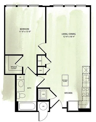 Floor plan Brookland Works 1D 1 Bed 1 Bath