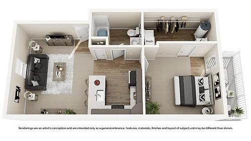 Floor plan 1 Bedroom Second Level - 760sf