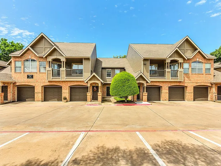 Attached garages with every apartment, building exterior