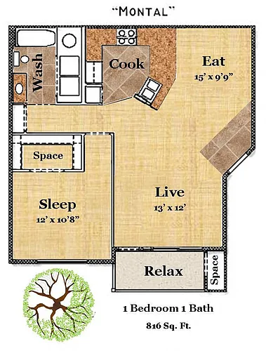 Floor plan 1x1 W/D