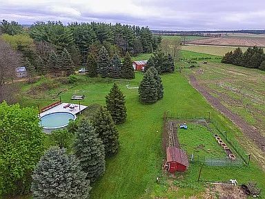 Back yard with outbuildings