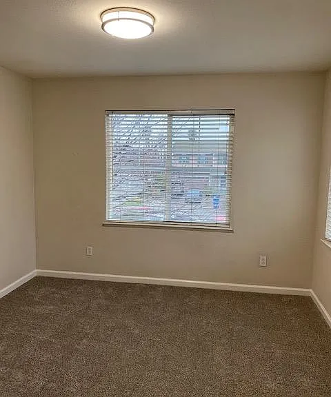 Upstairs bedroom with new light fixture and carpet