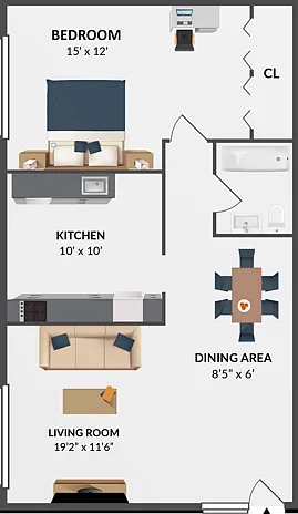 Oakwood 1 Bedroom Floorplan Oakwood 1 Bedroom Floorplan