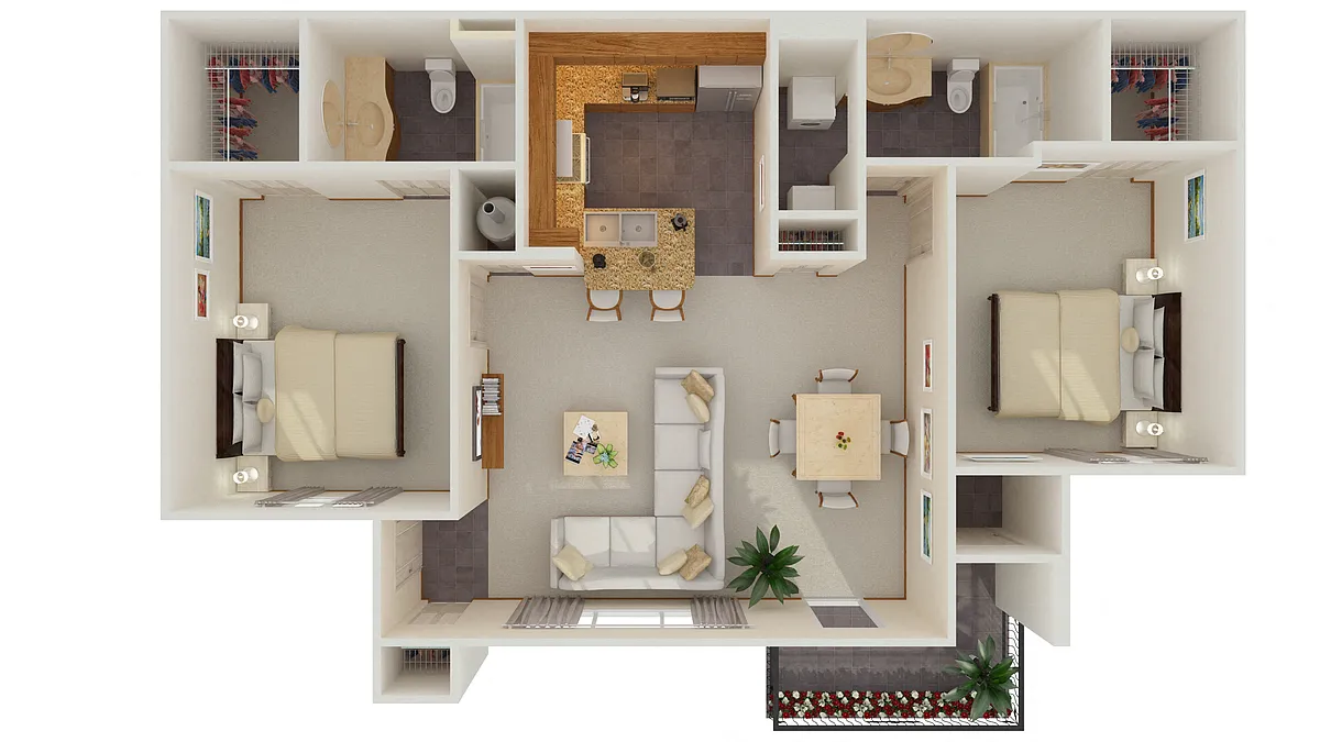 Floor plan 2 Bed 2 Bath (fireplace optional)