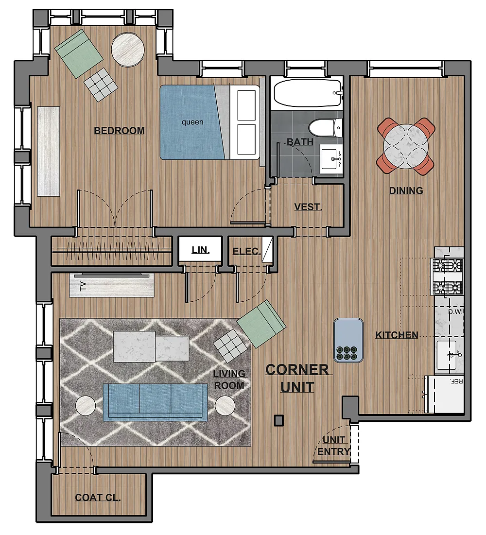 Floor plan One Bedroom Corner