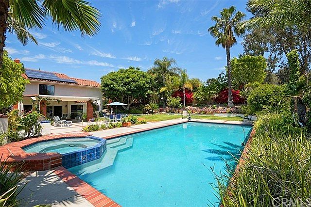 Backyard with pool and spa, Covered patio