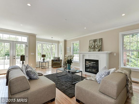 Family Room with gas fireplace and French doors