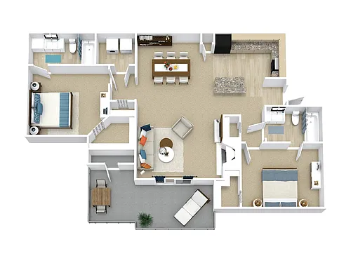 Floor plan 2 Bed, 2 Bath B (60% Income Restricted)