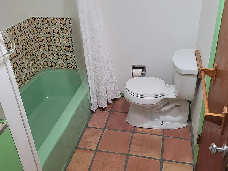 green bathroom with tub