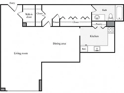 Floor plan Studio, 1 Bath 705 SF 01i
