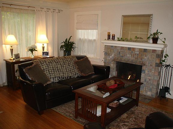 Living Room with Batchelder Style Fireplace
