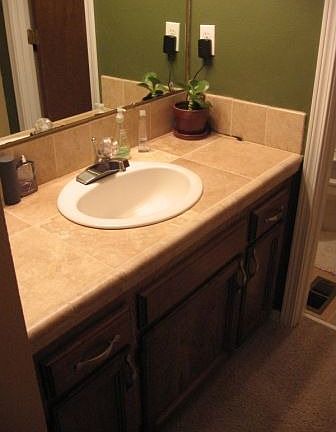 Travertine in the master bath on counter and floor