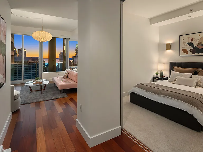 Sliding door to bedroom for open feel or privacy.