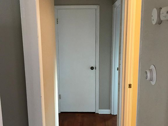 Hallway - Kitchen to the left, bathroom to the right, 2 bedrooms at the end of the hall, hallway closet at the back.