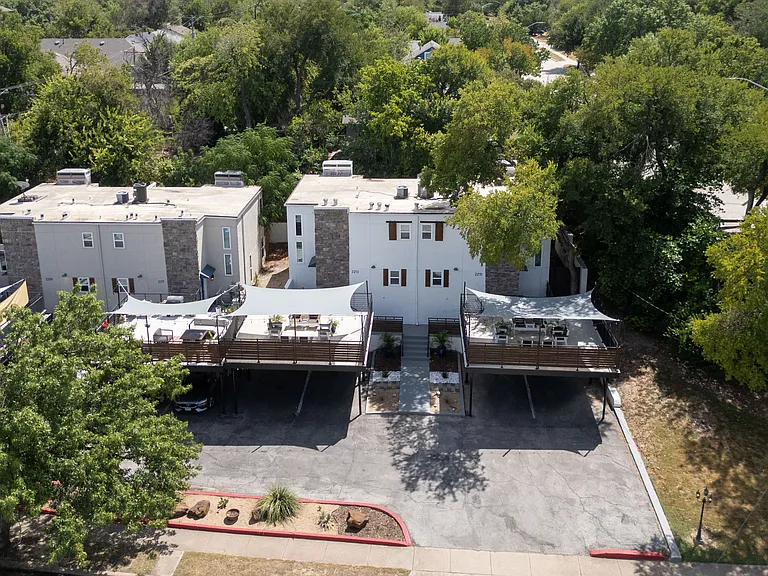 Aerial view of the back of the house.