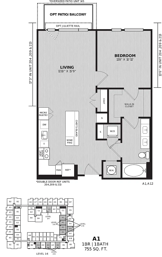 Floor plan 1 Bed/1 Bath-A1 Cashiers