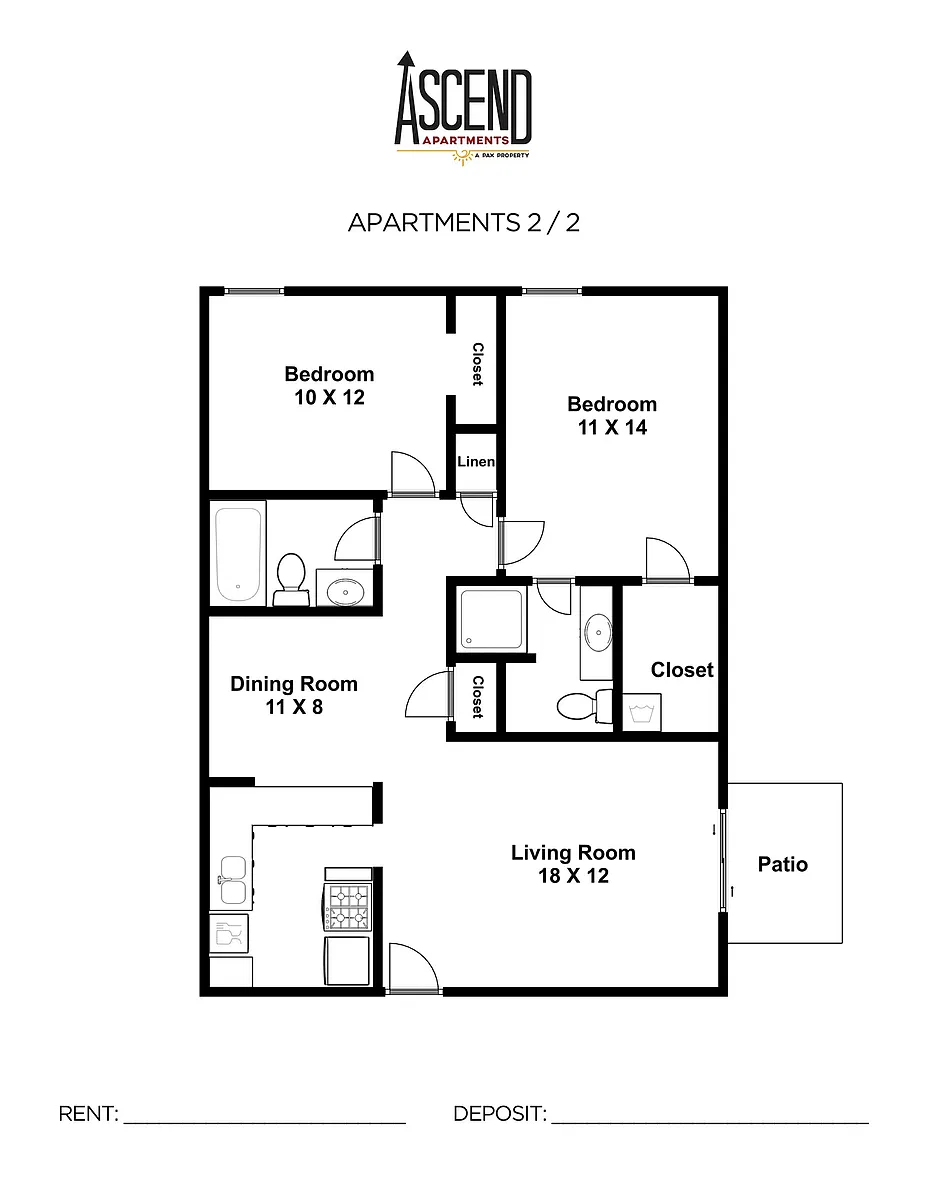 Floor plan 2 Bedroom 1.75 Bathroom