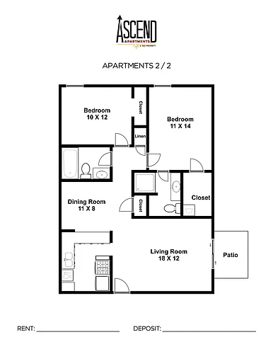 Floor plan 2 Bedroom 1.75 Bathroom
