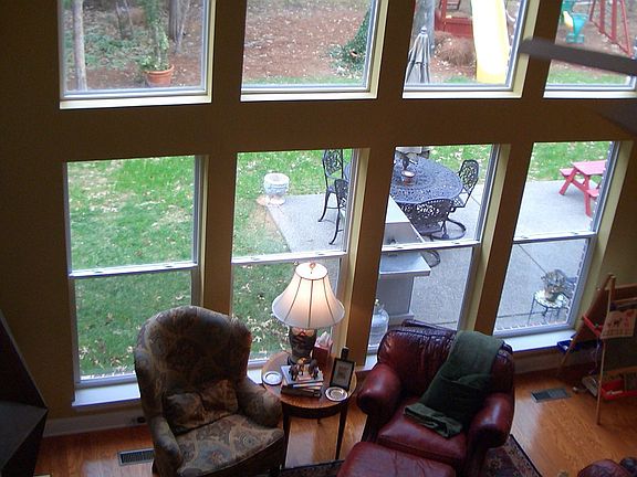 View from upstairs down to living room. So bright and open!