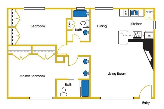 Floor plan Two Bedroom - Two Bathrooms