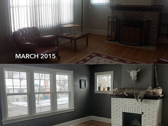 Living room, before and afte