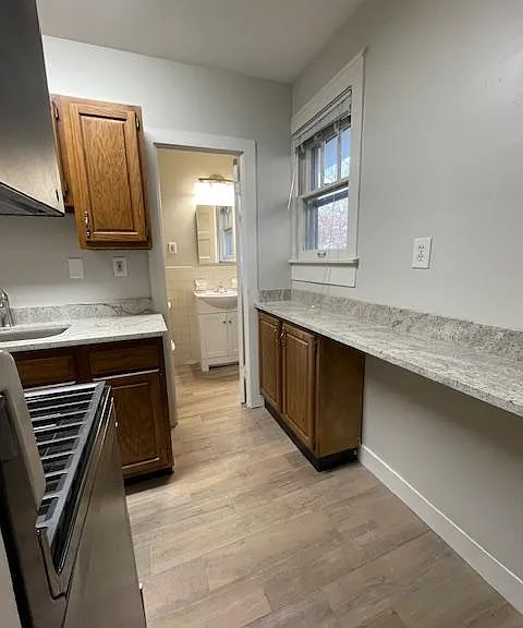 You can put barstools to the right as we had the counter top refinished to give you more counterspace.
