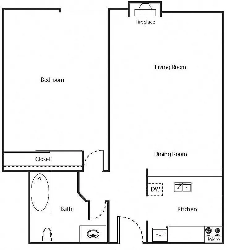 Floor plan 1 Bed 1 Bath B