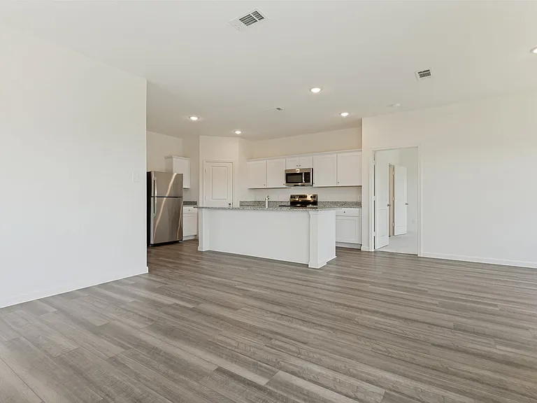 View of the living area and kitchen