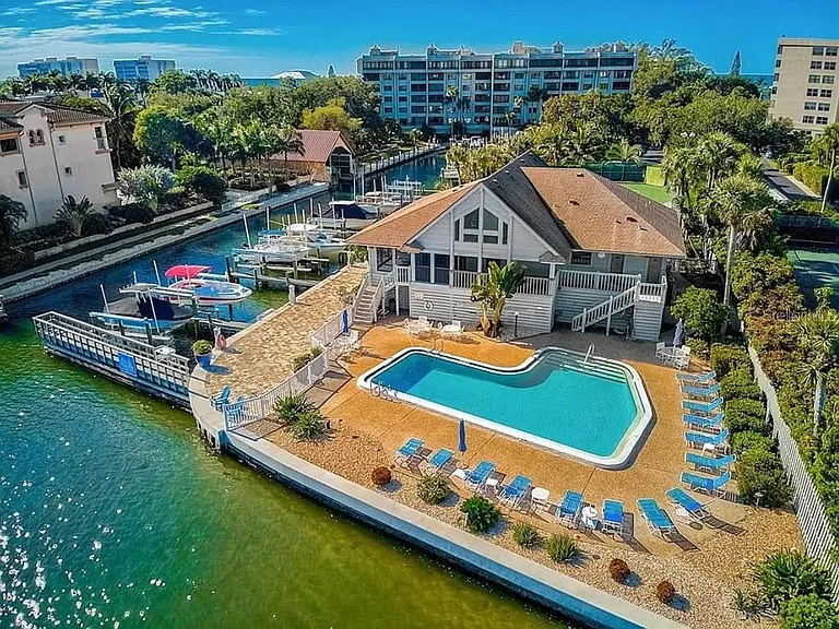 View from Intracoastal to the pool, clubhouse and Boca Siesta