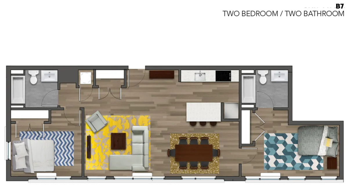 Floor plan 2 Bed, 2 Bath