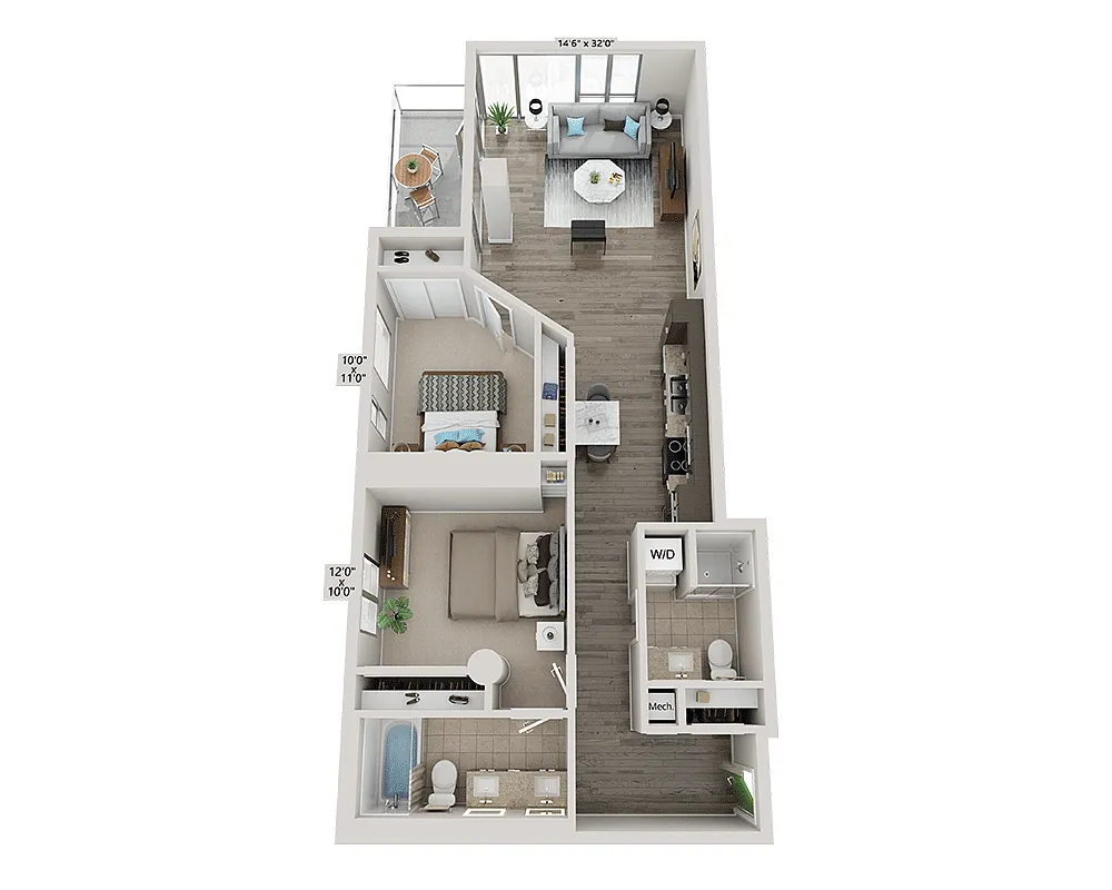 Floor plan Two Bedroom B2I