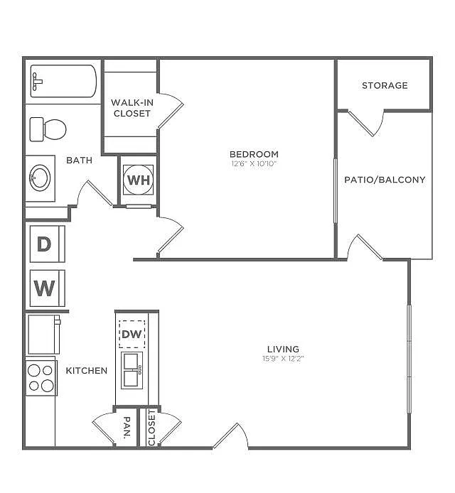 Floor plan One Bedroom One Bath (705 SF)