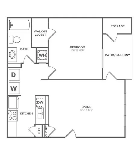 Floor plan One Bedroom One Bath (705 SF)