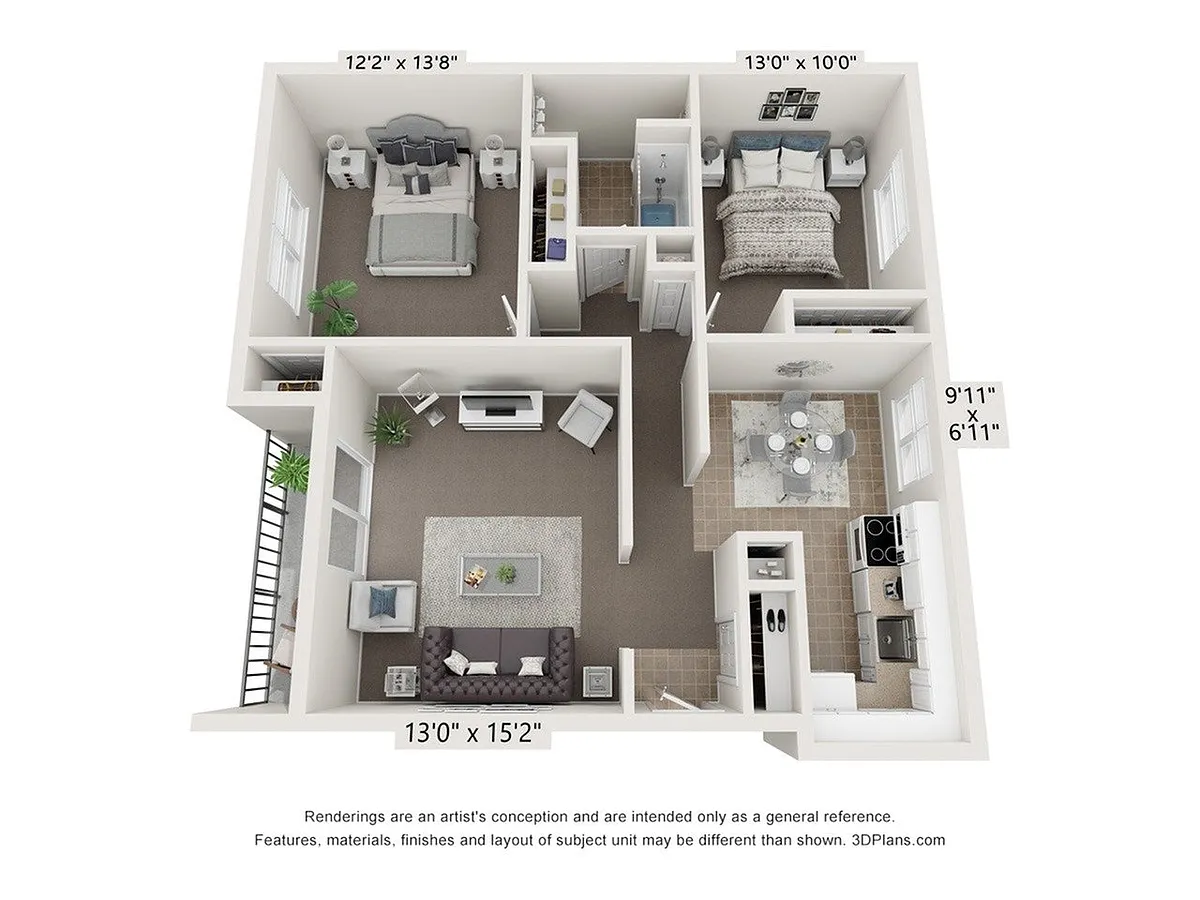 Floor plan 2-Bedroom 1-Bathroom | 890 sqft