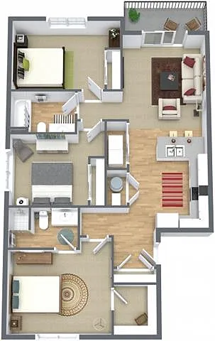 Floor plan 3 Bedrooms / 2 Bathrooms