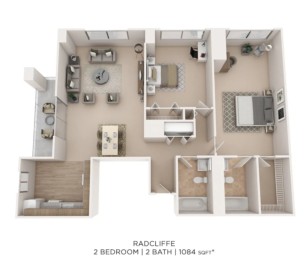 Floor plan Two Bedroom 2 Bath- 1084 sqft