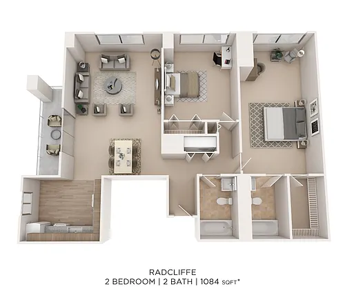 Floor plan Two Bedroom 2 Bath- 1084 sqft