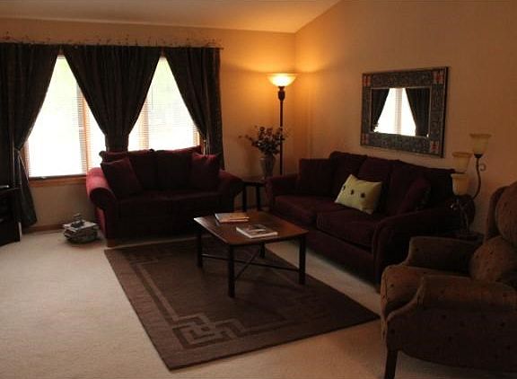 View of living room from dining area.