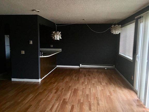 Dining area. The light fixtures can be kept or replaced for something that suits your needs or vision (like string lights).