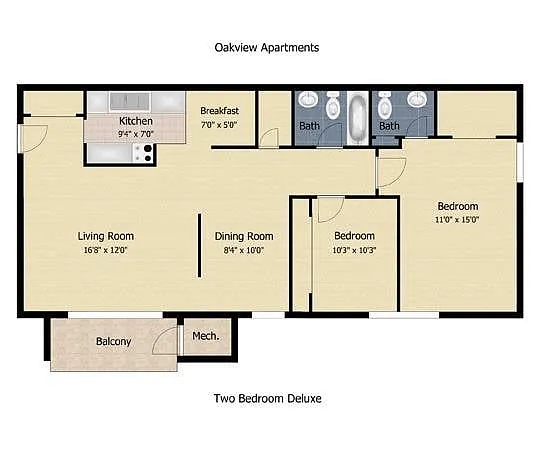 Floor plan 2 Bedroom 1.5 Bath
