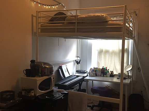 One tenant's lofted bed for extra space