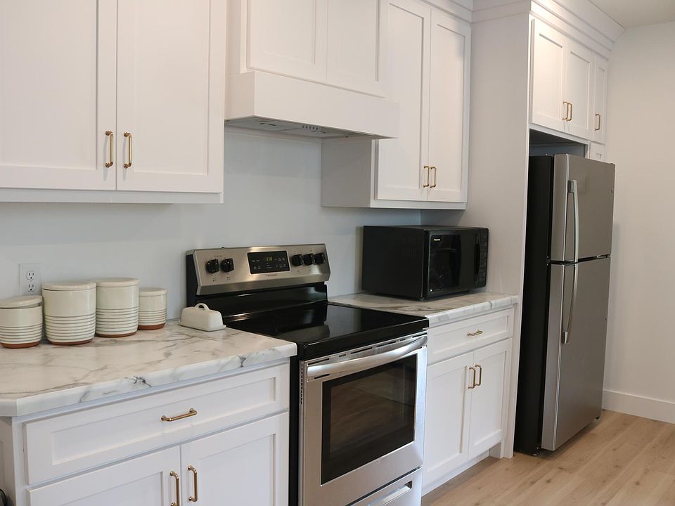 stainless fridge and glasstop stove (microwave not included)
