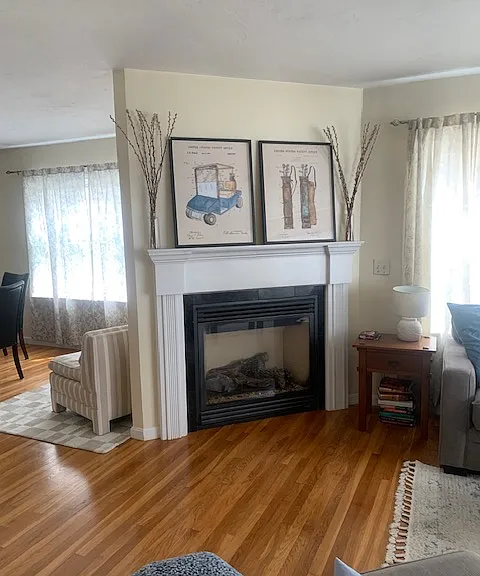 overview- living room gas fireplace