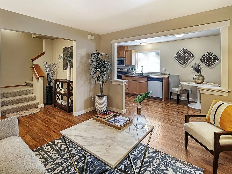 Kitchen & dining open to family room.