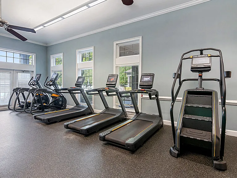 Fully-equipped fitness center with cardio and weight machines