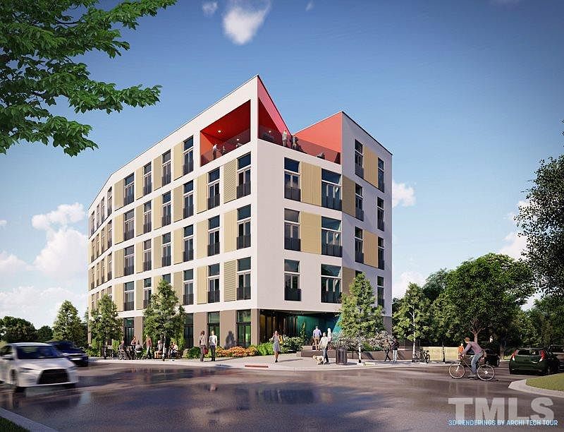 Architectural rendering of finished facade.
