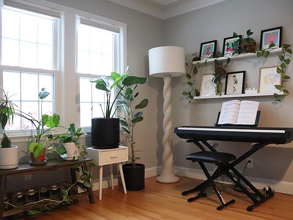 Corner of main floor living room, taken from living room couch area.